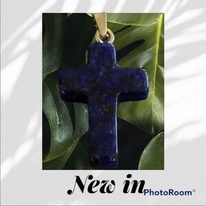 Handmade Natural gemstone cross necklace- deep blue